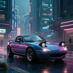 a mazda miata in cyberpunk city, cyberpunk futuristic digital art concept