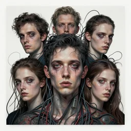 portrait, nightmare anomalies, cables and wires by dariusz zawadzki, kenneth blom, mental alchemy, james jean, pablo amaringo, naudline pierre, contemporary art, hyper detailed