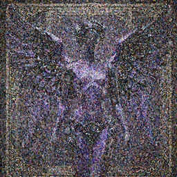 a beautiful purple and black 3 d geometrically printed mannequin with angel wings!! in the style of james jean, chrome roses!!!! dripping black iridescent liquid, winged victory, moody, dramatic, introspective, 4 k, trending on artstation, photorealistic, volumetric lighting, octane render, tarot card with ornate border frame h - 1 0 2 4
