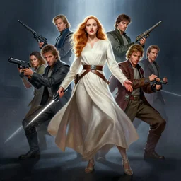symmetrical - photo!! low - angle!! painting of christina - hendricks!!! in star wars, action - pose, dynamic - pose, full frame photograph, intricate, elegant, highly detailed, centered, digital painting, artstation, concept art, smooth, sharp focus, illustration, artgerm, tomasz alen kopera, peter mohrbacher, donato giancola, joseph christian leyendecker, wlop, boris vallejo