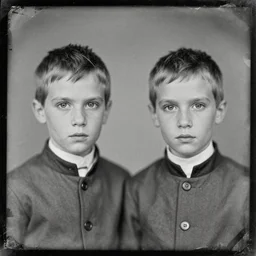 siamese twins, old vintage photography, damaged photo, daguerreotype, ambrotype, black and white, archive, film artifacts, scratches, tears, hyperrealistic, ultra detailed