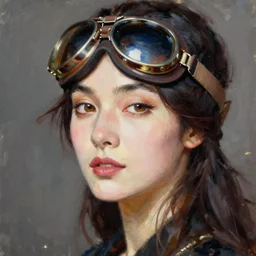 yoji shinkawa painting of a stylish woman with aviator cap