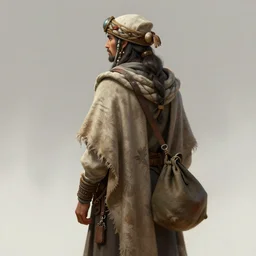 an intricate concept portrait art illustration of a nomad with a cape and bag, back - view, fuzichoco color palette, digital art, style by ivan talavera and artgerm and wlop, hyper realistic, photorealistic, octane render, trending on artstation, cgsociety, cinematic light