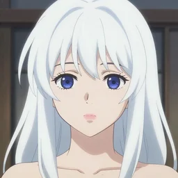 An ultradetailed portrait of Japanese girl with white long hair, dark blue eyes, symmetrical facial features, digital art, cel shading, dreamy and ethereal, by Shinkai Makoto ,Kyoto Animation, anime illustration, trending on Pixiv.