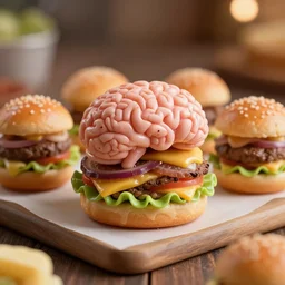 8 5 mm food photography of a brain burger at a restaurant. highly detailed 8 k. intricate. lifelike. soft diffused light. nikon d 8 5 0.