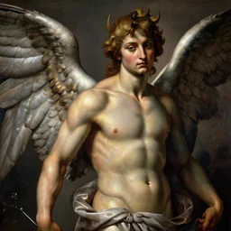 A extremely beautiful highly detailed masterpiece majestic angelic handsome beautiful painting of Satan by Michelangelo Merisi da Caravaggio, high textures, hyper sharp, 8k, insanely detailed and intricate, precise textures, exact textures, accurate textures, highly detailed, , high detail, hyperrealistic, photorealistic, octante render, , hypermaximalist, 8k, hyper realistic, super detailed, 4k HDR hyper realistic high quality,