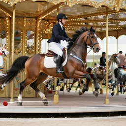 professional photo of horse hitting a carousel with a plunger