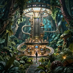 epic alien jungle by greg rutkowski inside a giant laboratory by raymond swanland