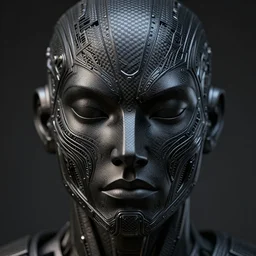 ash thorpe - intricate design of black matte carbon futuristic machine face, symmetry, elegant, highly detailed, cg society, artstation, global illumination, octane render, sharp focus, f 2. 8 depth of field, 8 k,