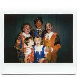 a polaroid photograph of a family of circus freaks, by robert crumb, by jim henson, cinematic lighting, soft lighting, surreal, pulp, photorealism