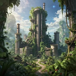 a beautiful photorealistic render of industrial architecture urbex city abandoned nature prison by pierre de meuron, anime poppy cosmic tron universe atlantis reclaimed by nature rainforest, archdaily, wallpaper, highly detailed, trending on artstation.