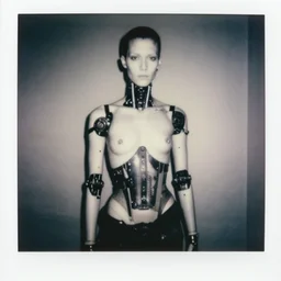 a black and white photograph of cybernetic androgyny, in the style of egon schiele, by jenny saville, fashion photography, film photography, polaroid photo, surreal, soft lighting, avant - garde clothing