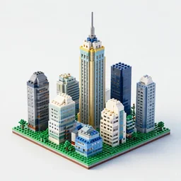 a monolithic city made of lego bricks