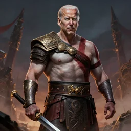 Joe Biden as Kratos fantasy illustration by h.r. Giger