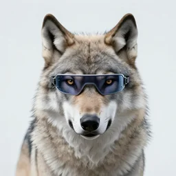 portrait of wolf animal with cyberpunk gogles, realistic style of cyberpunk, editorial photography, neons, blade runner, futuristic style, bokeh and depth of field, award winning, establishing shot