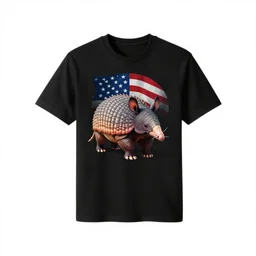 black t-shirt, armadillo American patriot, a design, superrealism 8k resolution