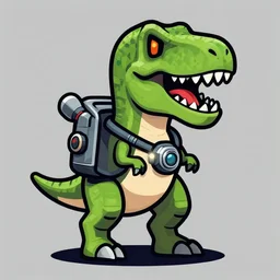 vector art, dinosaur mascot, t - rex with a metal jaw, wearing jetpack
