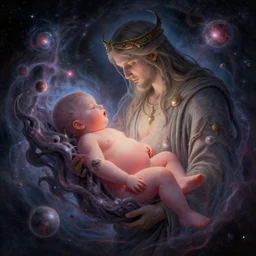 a god giving birth to a new universe and then dissolving itself into it, in the style of wlop!! and leonid afremov, illustration, epic, fantasy, hyper detailed, smooth, unreal engine, sharp focus, ray tracing