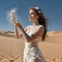 a woman made of salt, standing in the desert