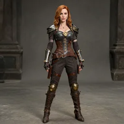 full body photograph of christina hendricks as a steampunk warrior. extremely detailed. dslr. 8 5 mm.