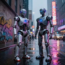 realism retro-futuristic new-york robots city grafitti neon rain reflection,8k