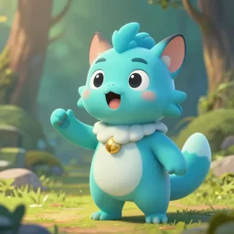 3 d rendered digital painting of inspiring cyan spirit pet speaking inspiring speach, in a fantasy mmo, ghibli studio