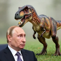 a velociraptor eating Putin's head