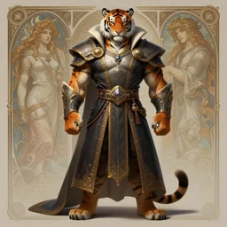 full body photograph of a muscular male anthropomorphic tiger man fursona nobleman robes, deep focus, intricate, elegant, highly detailed, digital painting, artstation, concept art, matte, sharp focus, illustration, d & d, fantasy, hearthstone, art by artgerm and greg rutkowski and alphonse mucha