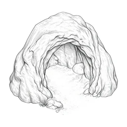 isometric view of the outside of a cave, lineart