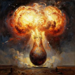 An atom bomb explosion in Heaven, by Thomas Cole, oil on canvas, masterpiece, trending on ArtStation