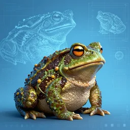 portrait of the three eyed toad god, in the style of Greg Broadmore and Arthur Rackham,trending on artstation, light lighting side view,digital art,surrealism ,macro,blueprint ,vaporwave ,
