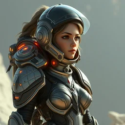 a full body digital concept art by pixar, blur studio, and alphonse mucha. fantasy midage armor!! space traveller. proportional figure. delicate features. alluring. navigator gear. poster style, ultra realistic. ultra detailed, volumetric light. unreal engine. 8 k.