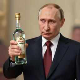 putin holding a bottle of arak ayalim, cinematic, beautiful digital painting, hyper detailed