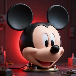 photorender of mechanics working on big mickey mouse head, low light, glowing red light behind, highly detailed 4 k intricate art, unreal engine, concept art, digital art, beeple, cgsociety, octane render, realistic, sharp focus, smooth, greg rutkowski, alphonse mucha