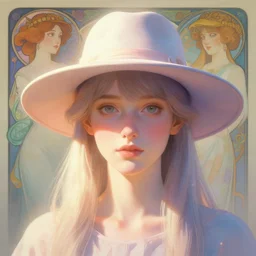 a hat in time portrait byart by artgerm and greg rutkowski and alphonse mucha, trending on artstation, cinematic light, pastel colors, volumetric shading, high radiosity dull skin, global illumination, radiant light, soft light, soft color dodge, subsurface scattering