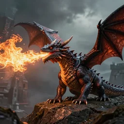 a photorealistic monster salamander dragon breathing fire