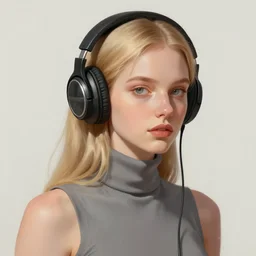 girl with blonde hair wearing headphones, sleeveless turtleneck. digital painting, by valerian city of a thousand planets, by ruan jin #, by mandy jurgens #, by artgerm #, william - adolphe bouguerea #