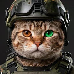 cat soldier in call of duty warzone 4k, brown eye and green eye heterochromia, high detail, high-resolution photograph, professional photography, ultra-detail