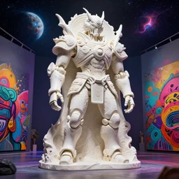 3 d octane render, ultra photorealistic, 8 k hyper detailed image unreal engine, beautiful space star planet neon, colored, monumental, organic ceramic white, of a carving mystic esoteric robot samourai cyberpunk, street art on the art contemporary gallery art by alphosne mucha adolf hiremy hirschl