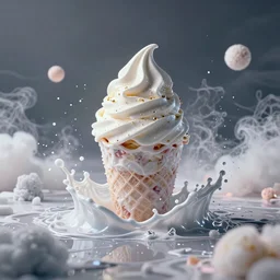 ice cream landscape ethereality dreamscape deepdream maximalist trippy morphing splashing splatter splash drip spray spraying fluid smoke art by greg rutowski hyperrealism