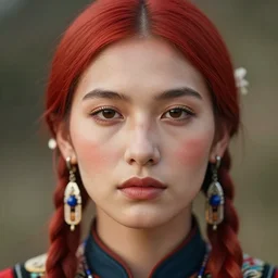 closeup portrait of a red indian girl, depth of field, zeiss lens, detailed, symmetrical, centered, fashion photoshoot, by Annie Leibovitz and Steve McCurry, David Lazar, Jimmy Nelsson, Breathtaking, 8k resolution, extremely detailed, beautiful, establishing shot, artistic, hyperrealistic, beautiful face, octane render