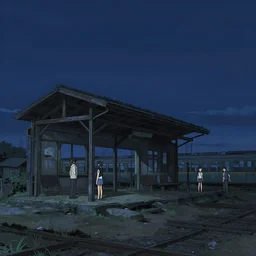 abandoned japanese train station at the end of the world, dystopic landscape at midnight with a clear night sky, detailed concept art illustration by akihiko yoshida and jean baptiste monge and makoto shinkai and wlop and and tsutomu nihei, 4 k artstation