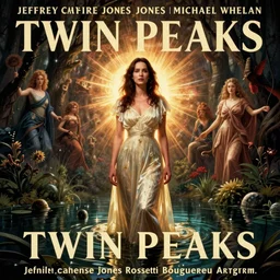 twin peaks poster art, from scene from twin peaks, by jeffrey catherine jones, michael whelan, rossetti bouguereau, artgerm, retro, nostalgic, old fashioned, portrait of jennifer connelly standing in a mysterious pond, the supernatural entities may come