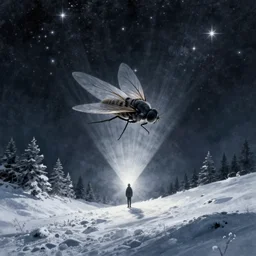 fly and light landscape stars snow detailed illustration surrealism by ashley wood