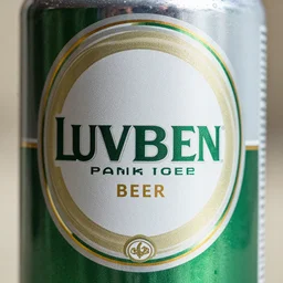 a macro image of the label on can of beer, drink advertisement