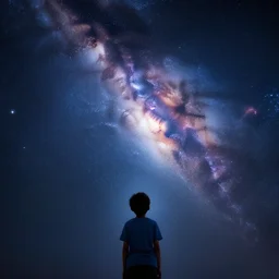 a boy looking up at the galaxy, stunning digital art