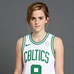portrait of teen emma watson in an nba boston celtics basketball uniform, ukiyo - e art by hokusai, global illumination, radiant light, detailed and intricate environment, japanese history art