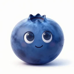 an anthropomorphic blueberry with the face of halle berry