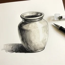 sketch of pen and ink jar on a desk, afternoon lighting, watercolor, by moebius