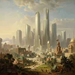Connaught Place in the futuristic city of Delhi in 2050, by Canaletto, trending on ArtStation, masterpiece